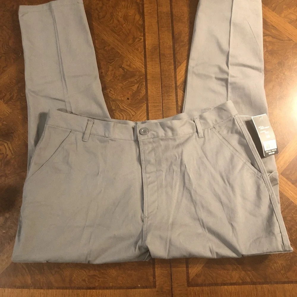 Wicked Stitch Men's 38 4 Way Flex Cargo Work‎ Active Pants Grey Flat Front NEW